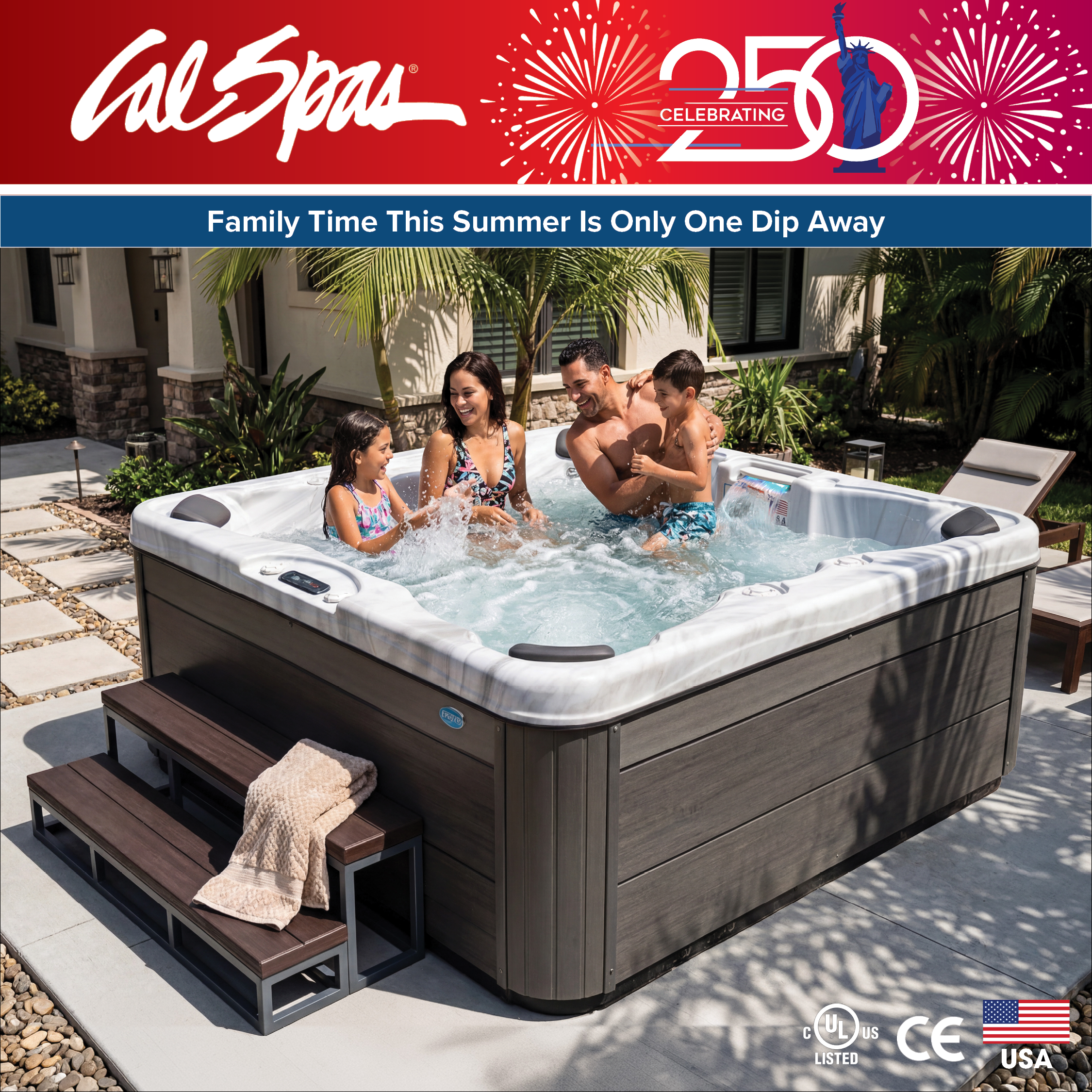 Calspas hot tub being used in a family setting - Coral Gables
